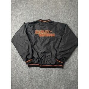 Mens Jacket Harley Davidson Black Nylon Bomber Logo Spellout, Size XL